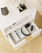 Aienvey Night Stand, Modern Nightstand with Drawers, Bedside Table, Gold Small Side Table for Bedroom, Living Room End Table (White Stripe, 1 Drawer)