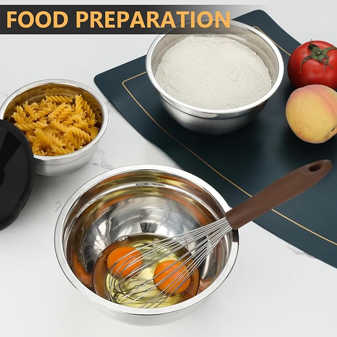 7 Piece Mixing Bowl Set, Mixing Bowls with Lid, Stainless Steel Mixing Bowls for Baking, Size 0.7, 1.1, 1.5, 2.1, 3.5, 4, 4.5QT, Baking Bowl for Food Preparation, Mixing and Serving Foods
