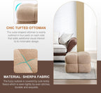 Zesthouse Square Pouf Ottomans Set of 2, Modern Vanity Chair for Bedroom | Sherpa Fabric Foot Rest for Couch, Upholstered Tufted Footstool, Poofy Ottoman Seat for Living Room Dorm, Fluffy Ottoman Tan