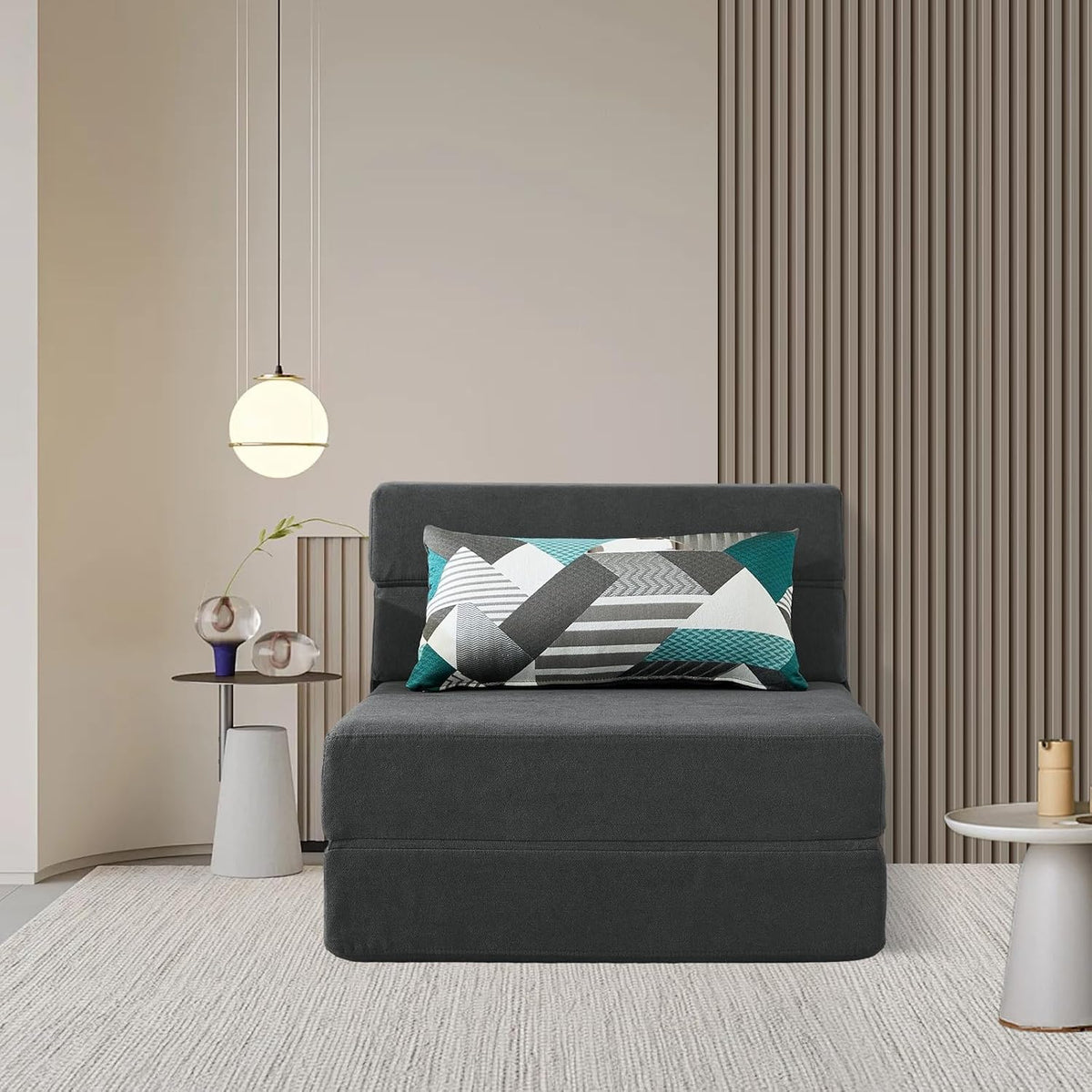 Foling Sofa Bed Convertible Sleeper Chair, Fold Out Chair Bed with Pillow | Modern Memory Foam Floor Futon Couch Dark Gray, Single Size