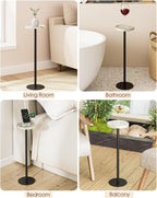 Drink Table, Small Pedestal Side Table, Round Cocktail Table, Circle Accent End Table with Metal Base, for Small Spaces (1, White Marble)