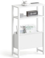 Narrow Side Table, Slim End Table with Magazine Rack, Skinny Bedside Table for Small Spaces, 3 Tier Sofa Couch Table Nightstand for Living Room, Bedroom, White LET503W