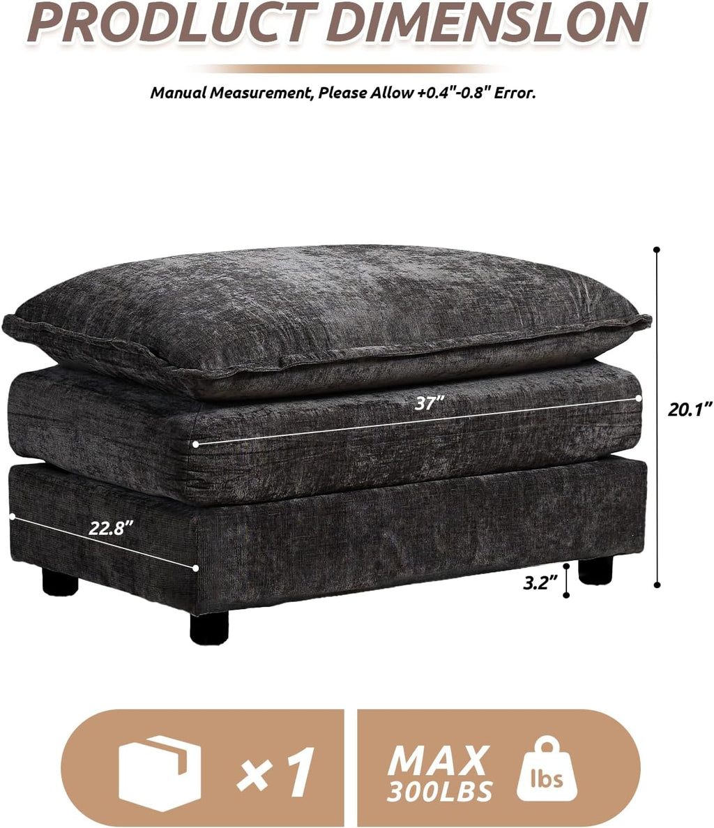 Chenille Upholstered Ottoman Footstool with Cushion for Sectional Sofa Couch 300lbs for Living Room,Apartment,Home Theater(Dark Grey)
