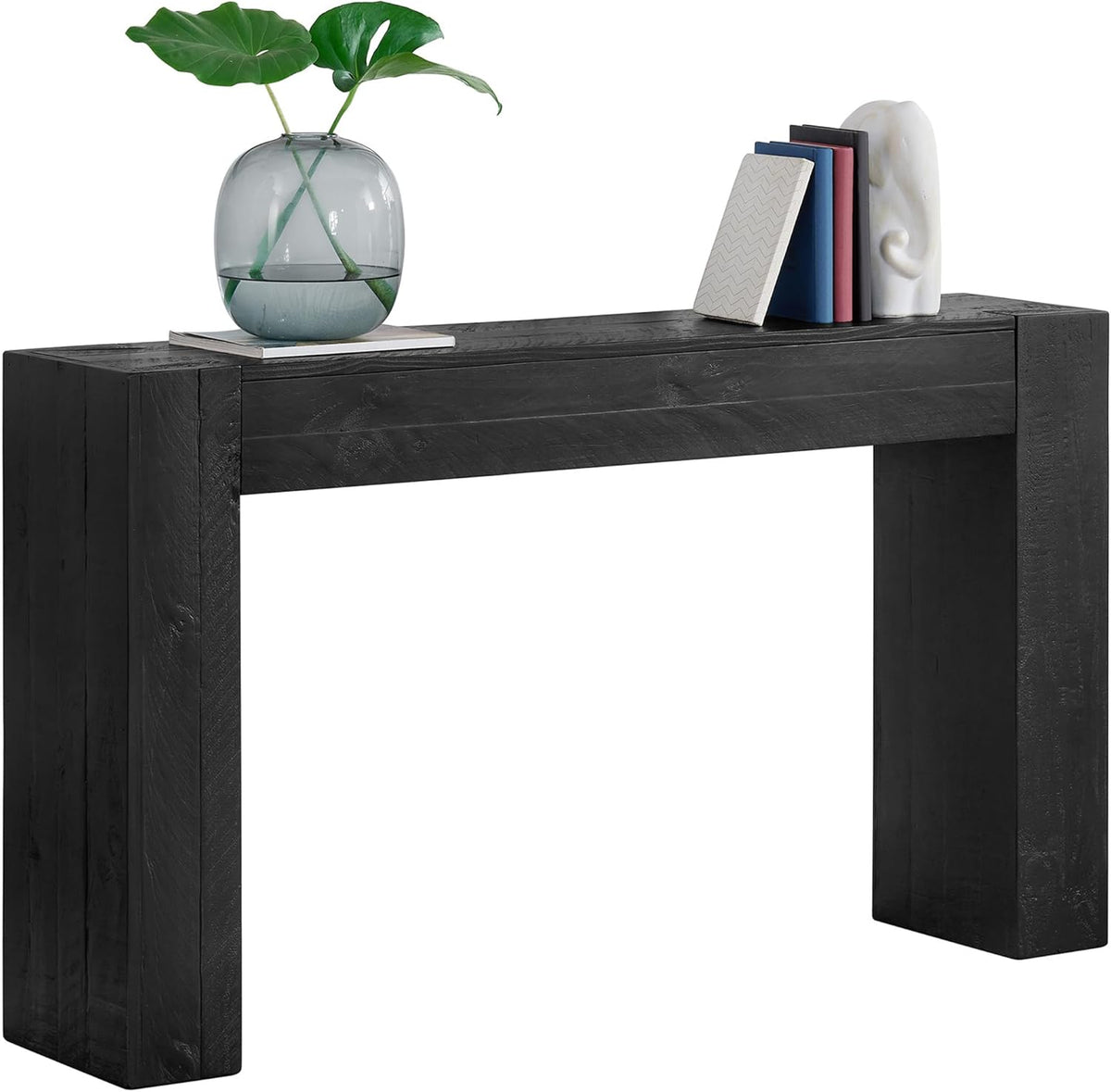 Alaterre Furniture Stockyard Solid Wood Console Table - 56 Inch Modern Farmhouse Entryway Table - Easy Assembly Living Room Furniture for Behind the Couch, Entryway, or Hallway (Black)