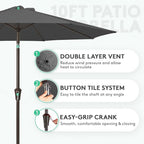 JEAREY 10FT Outdoor Patio Umbrella Outdoor Table Umbrella with Push Button Tilt and Crank, Market Umbrella 8 Sturdy Ribs UV Protection Waterproof for Pool, Garden (Gray)