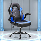 OLIXIS Computer Gaming Chair, Lumbar Support, PU Leather | 360° Swivel Wheels, Height Adjustable, Flip-up Armrest, Ergonomic Home Office Desk, Video Racing, Black and Blue