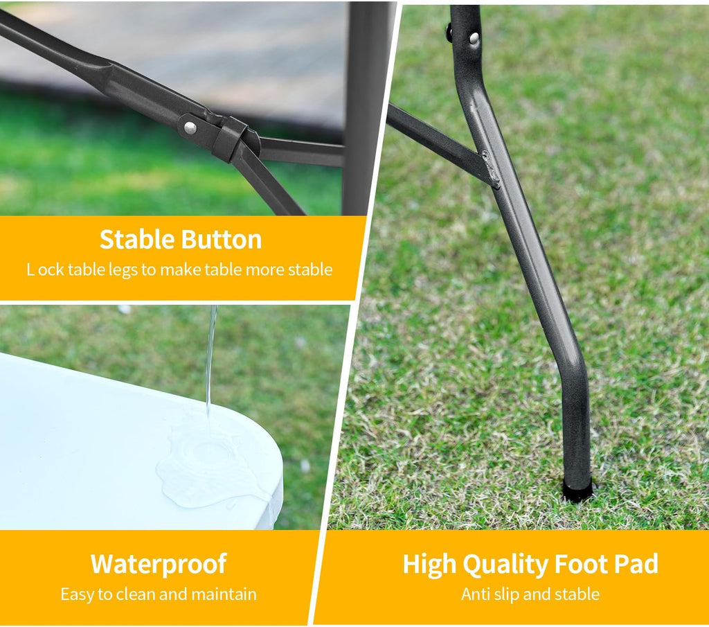 PayLessHere Folding Tables 6ft Plastic Half Portable Foldable Table for Parties Wedding BBQ Camping, White 6 FT