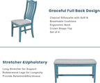 LUMISOL 6-Piece Dining Table Set with Bench, Farmhouse Solid Wood Kitchen Table Set with Bench, 4 Upholstered Chairs & Storage Drawers for Kitchen, Dining Room, Living Room, Antique Blue