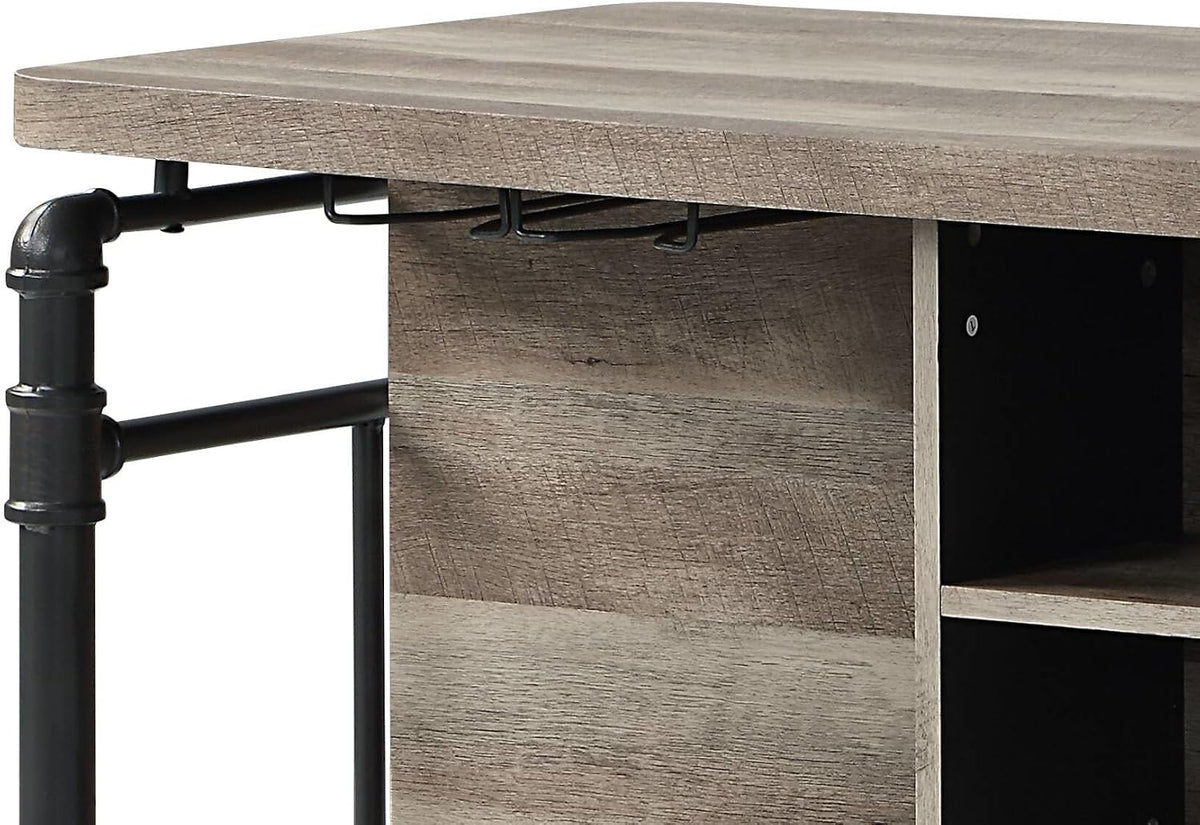 Antique Oak and Sandy Grey 5-Shelf Kitchen Island with Wood+Metal | Wood and metal construction with rustic and modern design