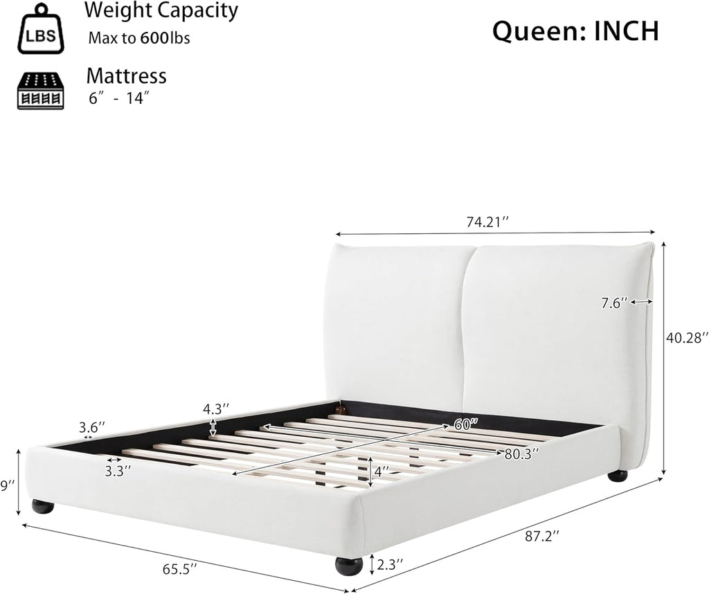 Merax Modern Upholstered Bed Frame with High Pillow-Back Headboard