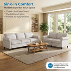 Mjkone 3 Pieces Living Room Sofa Set, Modern Sectional Sofa Couch and Loveseat & Armchair Set, Gourd Shape Wood Legs & Linen Fabric & Nailhead Trim Design Sofas Couches for Living Room, Beige