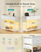 SONGMICS Console Table with Charging Station, Narrow Sofa Table with LED Lighting, for Entryway, Living Room, 11.8 x 38.9 x 31 Inches, 3 Fabric Drawers, Cloud White, BELLAH Collection ULGS198W101