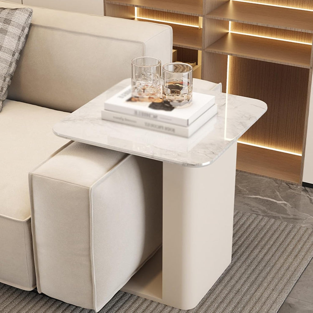 Bedside/Sofa Side Table – Two-Tier Micro-Crystalline Stone Table (Suitable as Living Room Corner Table or Bedroom Nightstand)