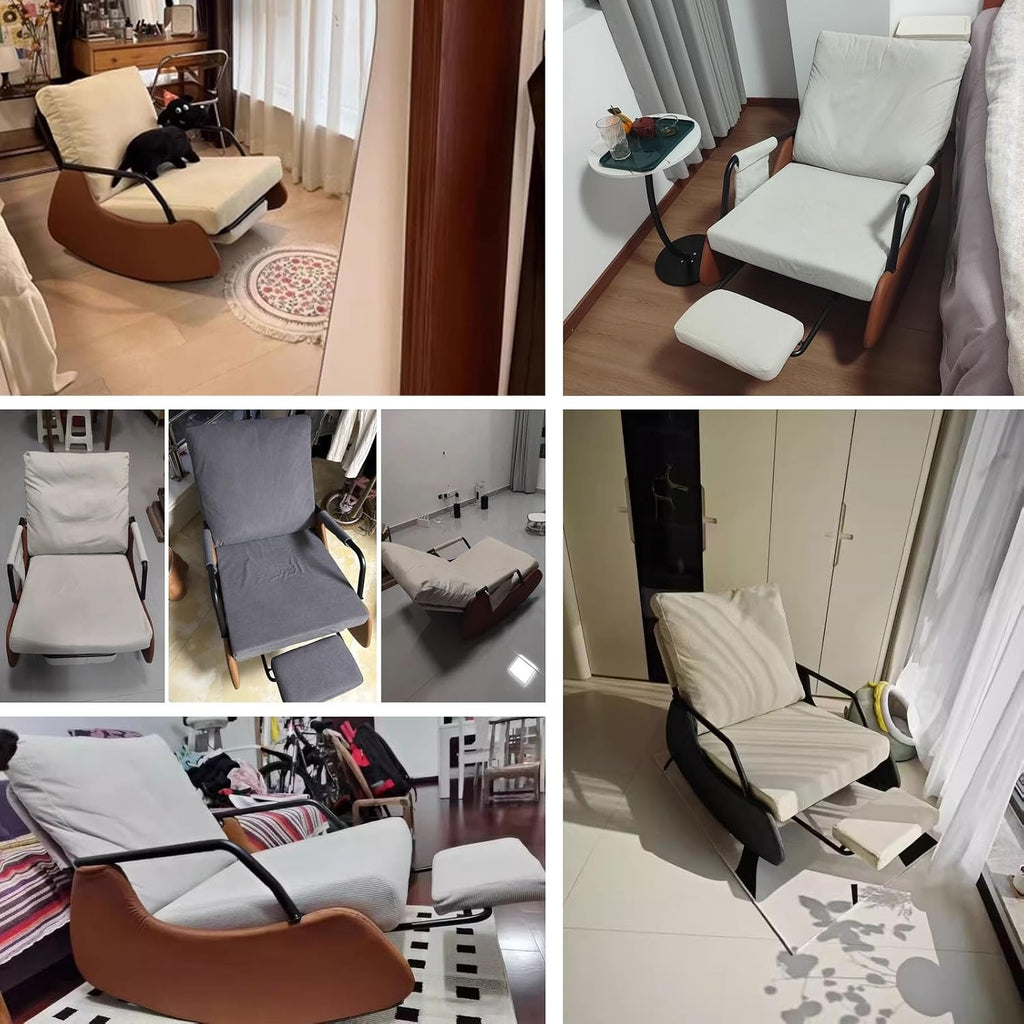 Rocking Chair with Side Bags, Adjustable Backrest Recliner Armchairs, Wide Accent Chair with Retractable Pedals, for Offices, Cafes, Reception Rooms