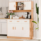 Talent Star Pantry Cabinets for Kitchen Storage, Freestanding Hutch Cabinet with Buffet Cupboard, Utility Pantry with Microwave Stand, Household Wall Tall Sideboard with 3 Drawers Wooden Color