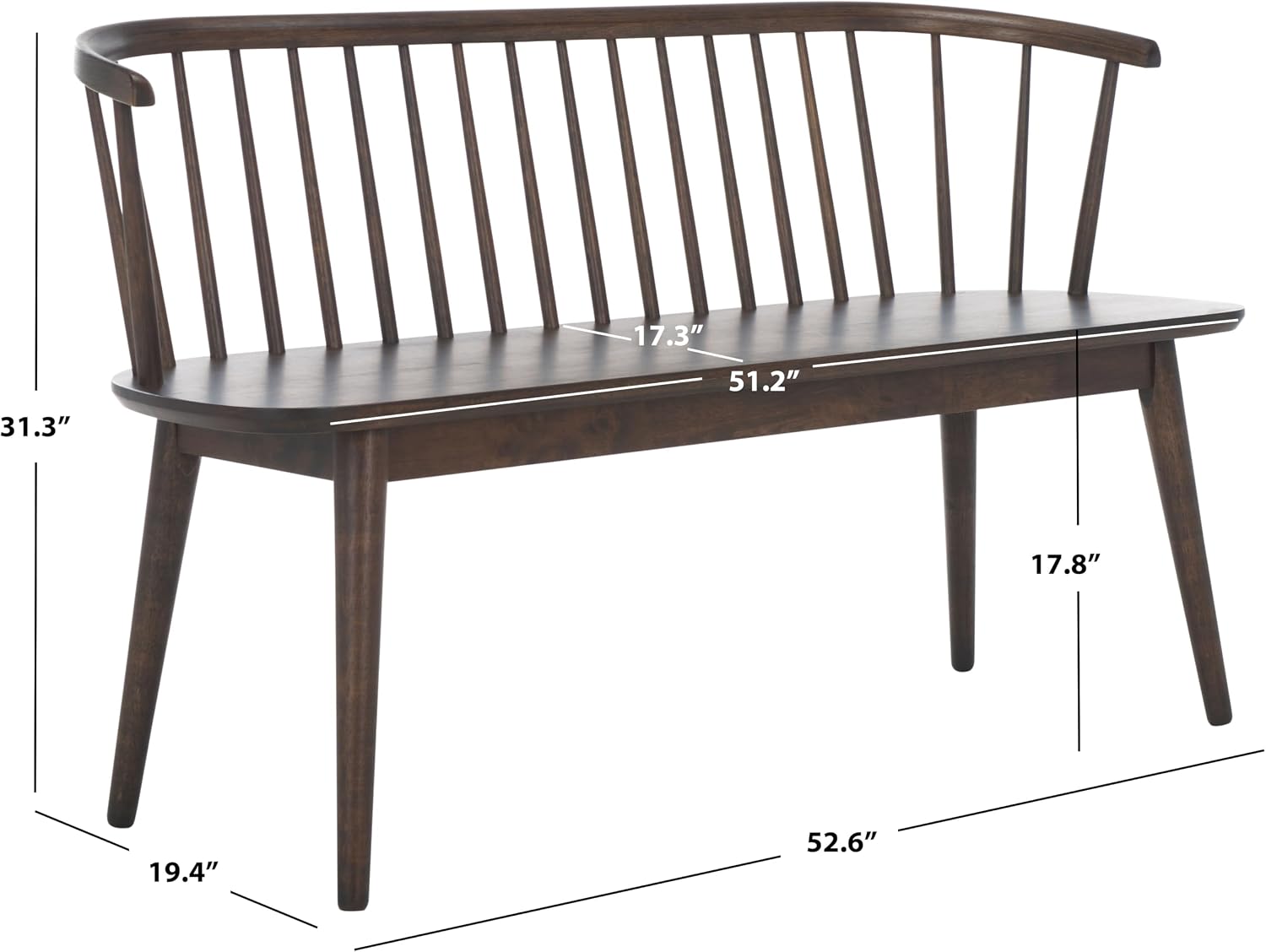 SAFAVIEH Furniture - Blanchard Spindle Bench - Dark Walnut - Solid Wood - Classic Windsor Design - Ideal for Entryway, Bedroom, Dining Room, 17.8" Seat Height (BCH8500G)