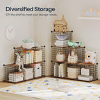 HOOBRO Foldable End Table, Gold C Shaped Side Table with Shelf, Small Snack Table, Cube Storage Organizer, 6-Cube Metal Grid Storage Shelf, Modular Cabinet, DIY Bookshelf DM29SF01-BF06CW01