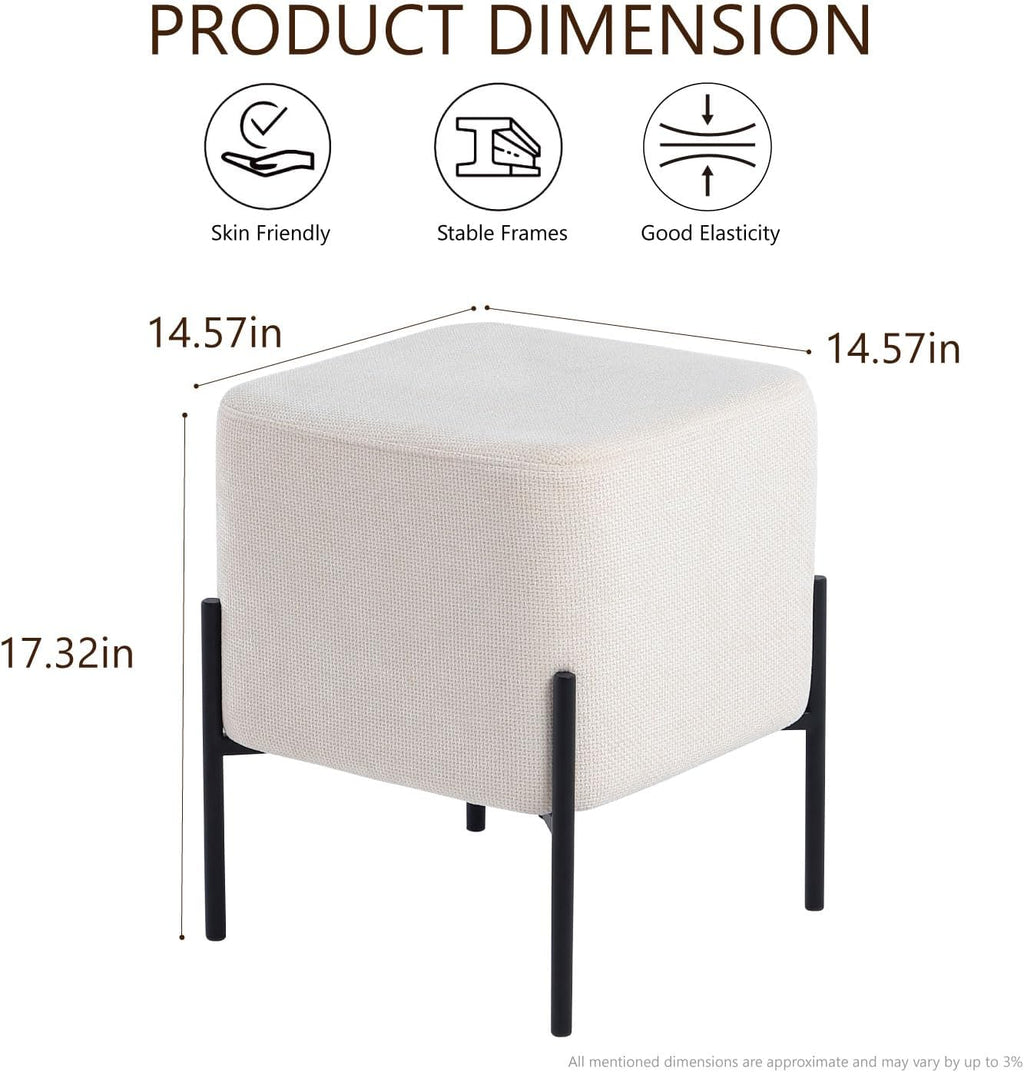 Get Set Modern Linen Ottoman Stool Vanity Stool Foot Rest Stool, Square Small Vanity Chair for Makeup Room, Footrest Stool with Metal Legs, Side Table Ottoman for Living Room, Bedroom, Walk-in Closet