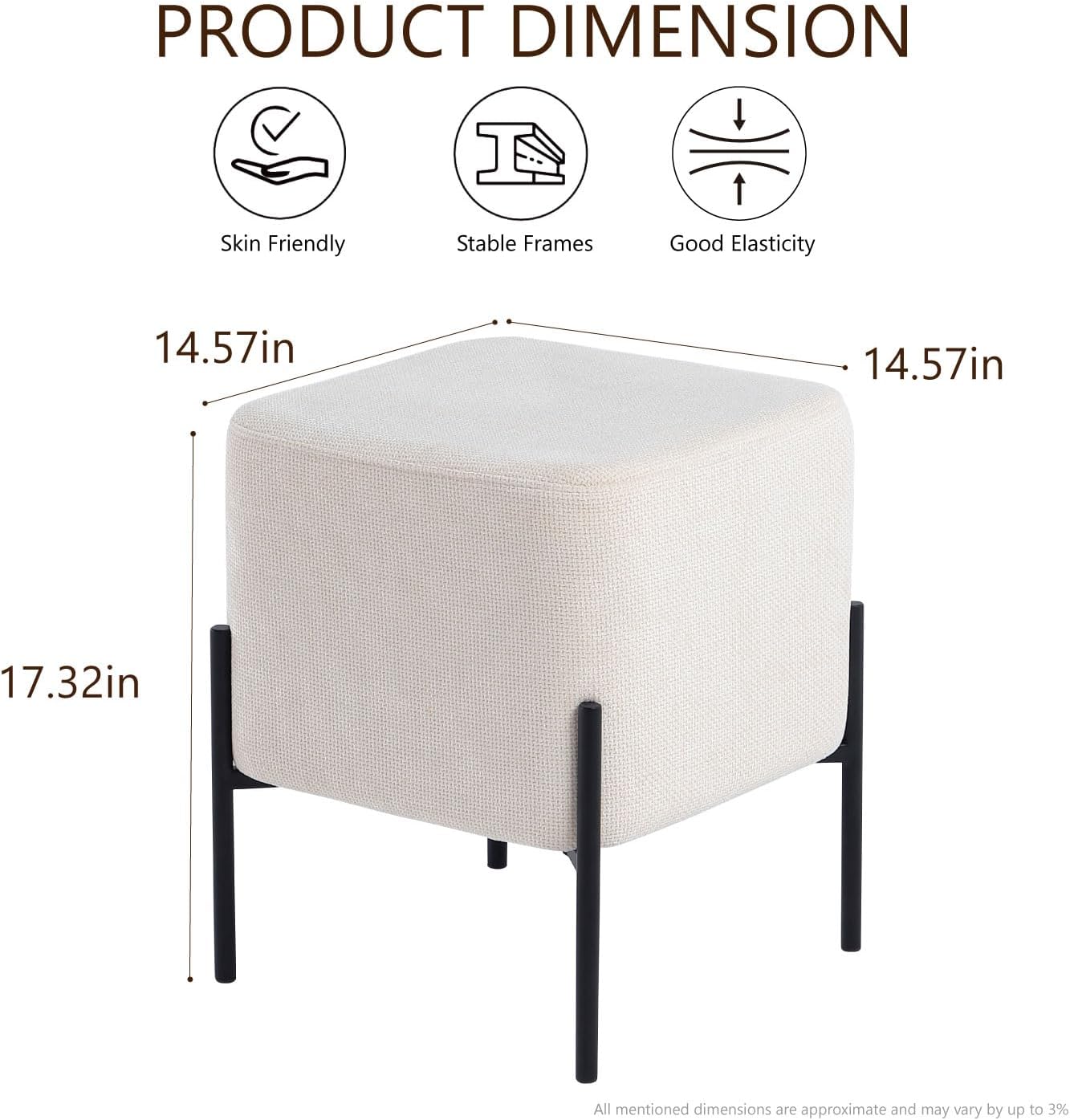 Get Set Modern Linen Ottoman Stool Vanity Stool Foot Rest Stool, Square Small Vanity Chair for Makeup Room, Footrest Stool with Metal Legs, Side Table Ottoman for Living Room, Bedroom, Walk-in Closet