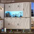 70.9" Tall Farmhouse Pantry Cabinet with Pull-Out Storage Cart & LED Lights, Large Kitchen Hutch with Charging Station, 9 Doors 4 Drawers Adjustable Shelves for Dining Living Room, White