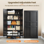 Yizosh Metal Pantry Cabinet, 75" Kitchen Pantry with 2 Door and 4 Adjustable Shelves,Black Metal Pantry Storage Cabinet,Cupboard for Kitchen,Dining Room,Living Room and Bathroom