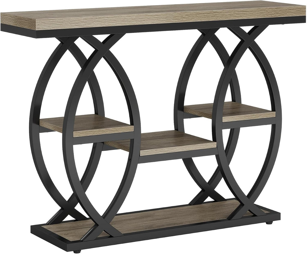 Tribesigns 39.4" Console Table, 4-Tier Sofa Table, Accent Tables, Grey | Storage Shelves, Wood Tabletop with Metal Frame, Industrial Style, For Narrow Entryway, Hallway, Behind the Couch