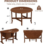 47.2" Solid Wood Small Round Dining Table, 3 in 1 Space Saving Folding Dining Table, Foldable Kitchen Table for 2-6, Round Table with Leaf, Wooden Folding Table Drop Leaf Tables for Small Spaces