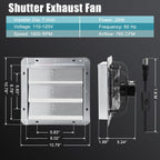 Criditpid 7 Inch Shutter Exhaust Fan, Wall Mounted Vent Fan for Greenhouse, Shed, Garages, Basement, Shop, Chicken Coop, 760 CFM High Speed Exhaust Fan with Speed Controller and 1.8M Power Cord Kit