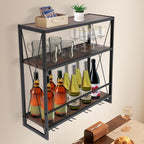 Gdrasuya10 Wall Mounted Wine Rack with Glass Holder Storage, Wine Bottle Display Wine Rack Shelf Stemware Rack Metal Wine Storage Rack Hanging Wine Shelf for Home Decor
