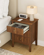 Night Stand, Fluted Nightstand Bedside Tall Farmhouse Nightstand with 3 Drawers, Mid Century Modern Side Accent Table,Bedside End Table for Bedroom, Living Room, Walnut