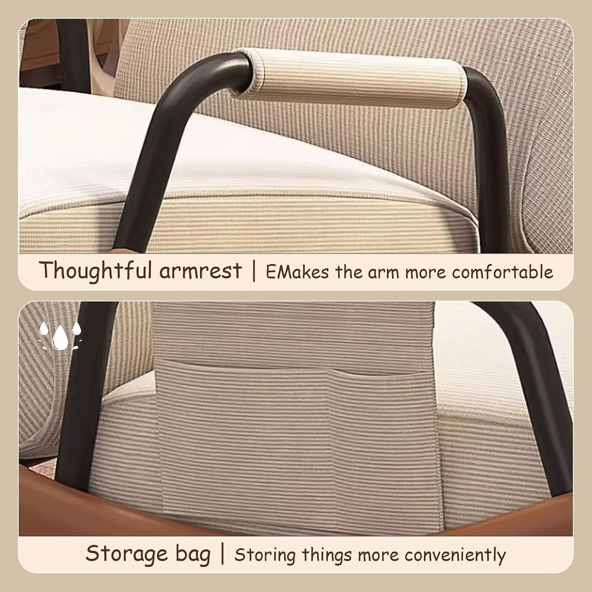 Rocking Chair with Side Bags, Adjustable Backrest Recliner Armchairs, Wide Accent Chair with Retractable Pedals, for Offices, Cafes, Reception Rooms