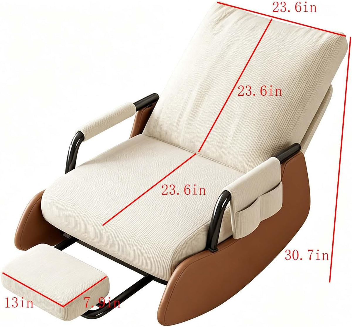 Portable Folding Rocking Lounge Chair with Detachable Footrest | Breathable Corduroy Single Relax Chair with Side Pocket for Home Rest