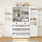 Polibi Freestanding Pantry Cabinet with 4 Doors & 1 Drawer, 3 Adjustable Shelves & Pull-Out Trays, Shaker Style Kitchen Storage for Dining Room, Living Room, Entryway (White)