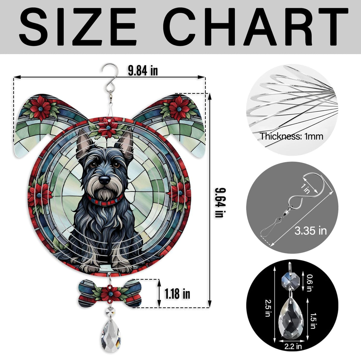 Scottish Terrier Dog Ears Wind Spinner, Scottish Terrier Wind Spinner Hanging for Yard and Garden V02