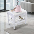 Shoe Bench with Cushion, 2-Tier Bamboo Shoe Rack Bench, Entryway Shoe Storage Organizer with Compartment, Wooden Shoe Storage Bench for Hallway, Living Room, Closet, Bedroom (White)