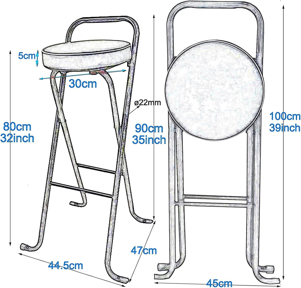 Folding Bar Stool (32inch/80cm)- Comfortable Padded Seat -Kitchen Counter Breakfast Bar Desk Stool Chair - Portable High Chair Stool for Picnic Garden Party (Color : Black B)