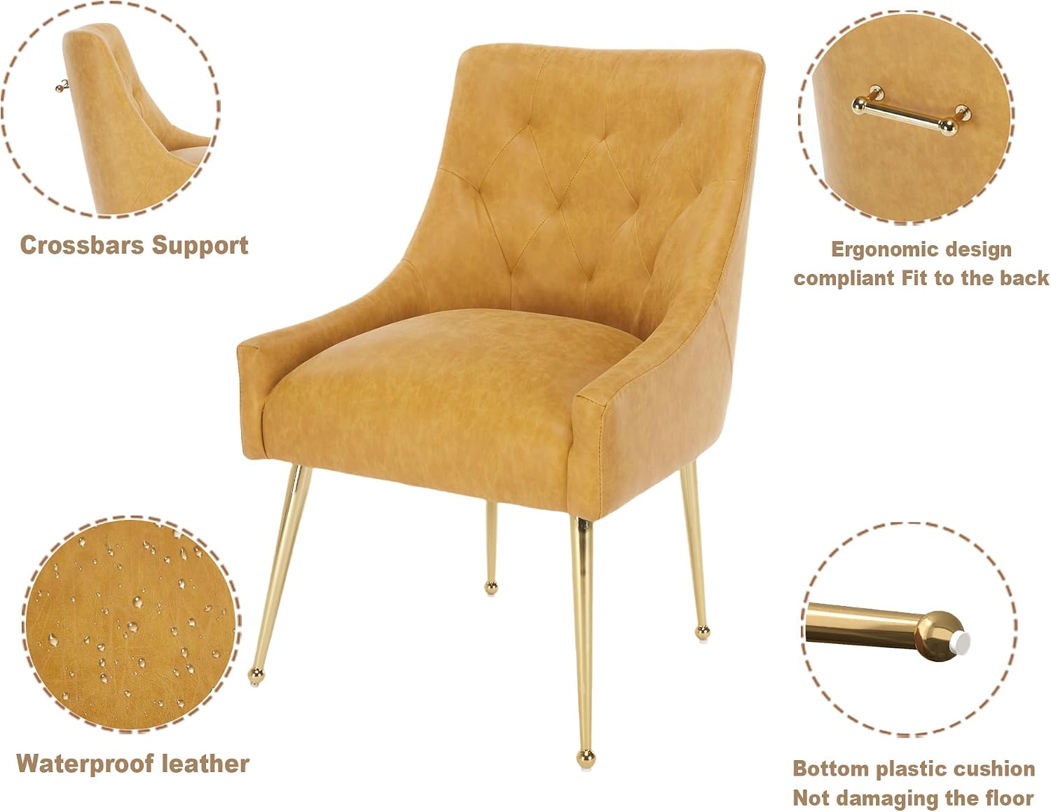 Dining Chairs Set of 4, Gold Leg Side Chair Faux Leather Vanity Mid-Century with Metal Legs Upholstered PU Leather Luxury Accent Chairs Living Room Restaurant