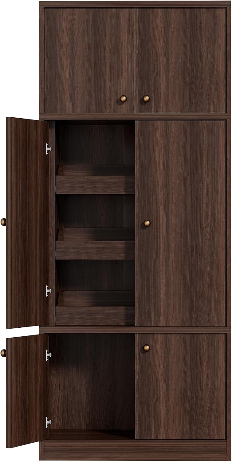 71 Inch Tall Kitchen Pantry Cabinet, Freestanding Storage Cabinet with Doors and Adjustable Shelves, E1-Grade Wood for Kitchen Pantry Storage, Walnut