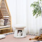 Wimarsbon Mushroom Ottoman, Multifunctional Teddy Velvet Footrest with Wood Frame, Round Vanity Chair with Cozy Hideaway Bed for Small Pets Suitable for Living Room, Bedroom, and Entryway (White)