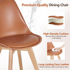 VECELO Dining Chairs Set of 4, Mid-Century Modern Kitchen & Dining Room Chairs, PU Leather Upholstered Seat, Solid Wood Legs, Armless, Non-Slip Feet, Orange