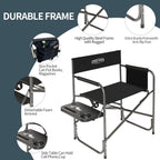 YOUNG WOOD Camping Directors Chair, Lightweight Oversized Portable Folding Chair with Side Table and Storage Pockets for Outdoor Camping, Lawn, Picnic and Fishing, Supports 400lbs (Black)