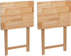 (2 Pcs) 26" Folding Tray Tables, Solid Rubberwood, Small Folding Table,Natural Wood Finish