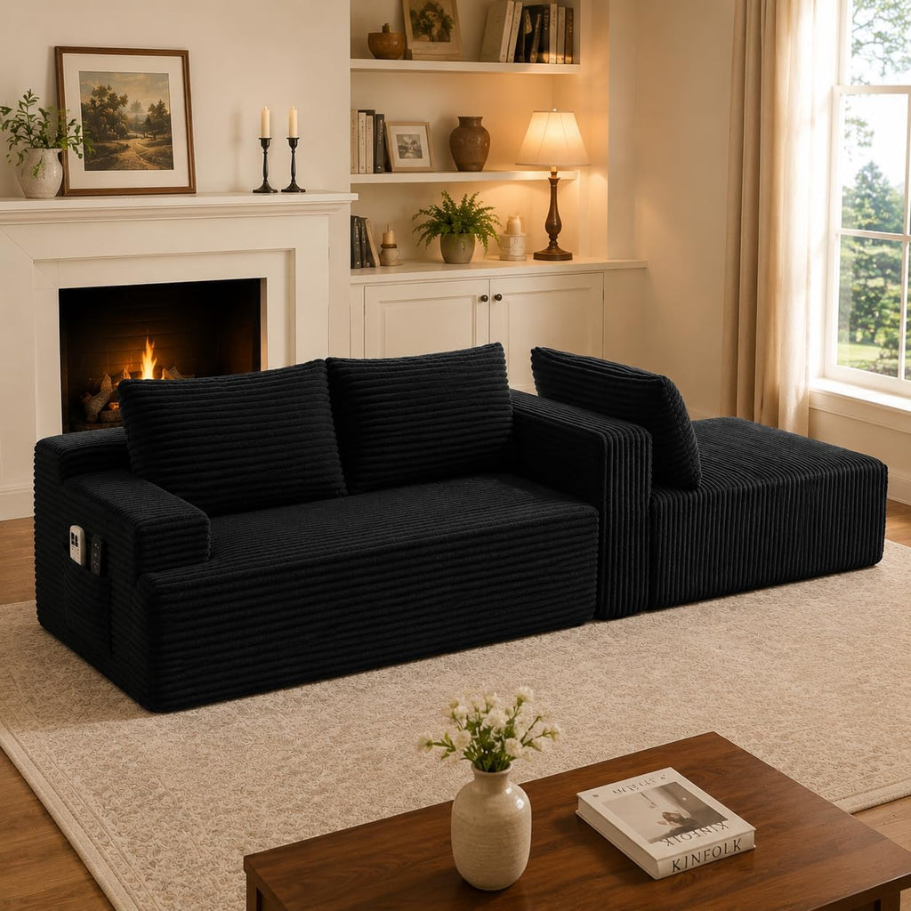 96" Sectional Sofa Cloud Couch with Deep Seat, Modern L-Shape Compressed Sofa Couch with Right Facing Chaise,Upholstered Couches for Living Room