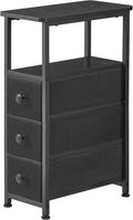 DALEMHOME End Table, Narrow Side Table with 3 Fabric Drawers, Slim Nightstand, Small Bedside Table with Storage, Living Room, Bedroom, Black HKET1300BK