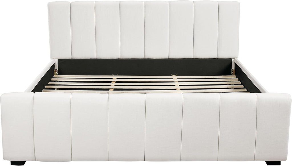 Merax King Upholstered Bed with Thick Headboard and Footboard, Beige
