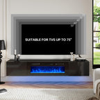 oneinmil 70" Floating TV Stand with 36" Electric Fireplace, Wall Mounted Fireplace Entertainment Center with Storage, Fire Place TV Console for Living Room, All Black