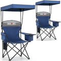 Overmont 2 Pack Camping Chair with Canopy, Oversized 330lbs Heavy Duty Folding Beach Chair with 3L Cooler Bag, High Back Support & 2.5" Padded Headrest for Sports, Fishing, Pool