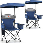 Overmont 2 Pack Camping Chair with Canopy, Oversized 330lbs Heavy Duty Folding Beach Chair with 3L Cooler Bag, High Back Support & 2.5" Padded Headrest for Sports, Fishing, Pool