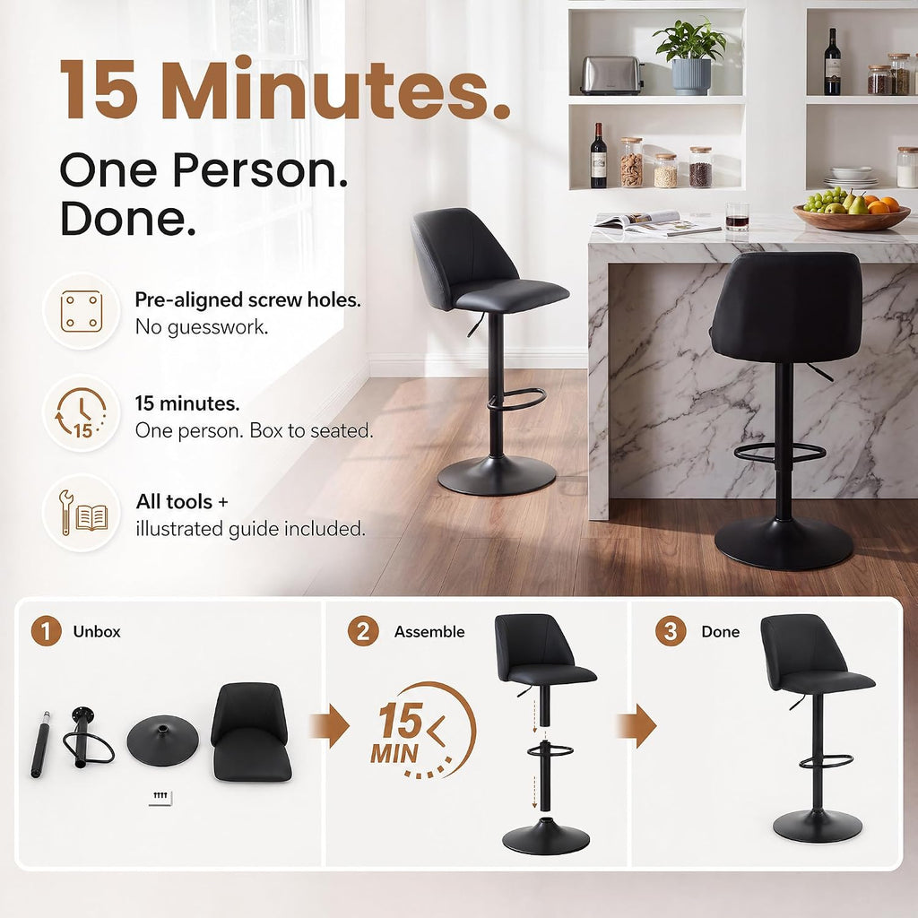 COLAMY MALOL 360° Swivel Bar Stool, Counter Height Chair with Silent Rotation, High-Density Foam Cushion, Solid Wood Frame, Footrest & Anti-Slip Pads for Kitchen Islands and Home Bars (Grey, 30.5")