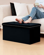B FSOBEIIALEO Storage Ottoman Bench, 30" Velvet Ottoman with Storage, Black | Storage Chest, Luxury Tufted Foldable Long Storage Bench for Bedroom , Living Room, Entryway, End of bed